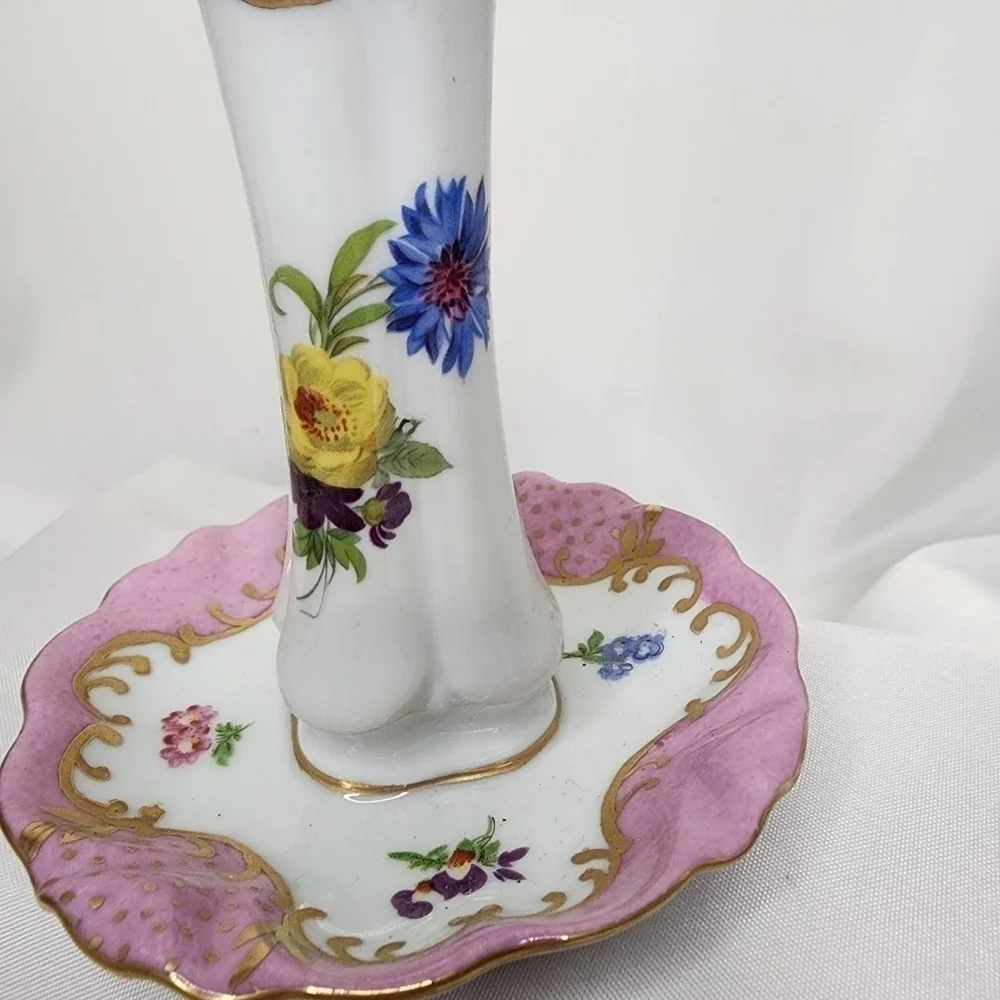 Victorian HatPin Holder Antique Paris Royal Peint ala Main Pink Floral Porcelain